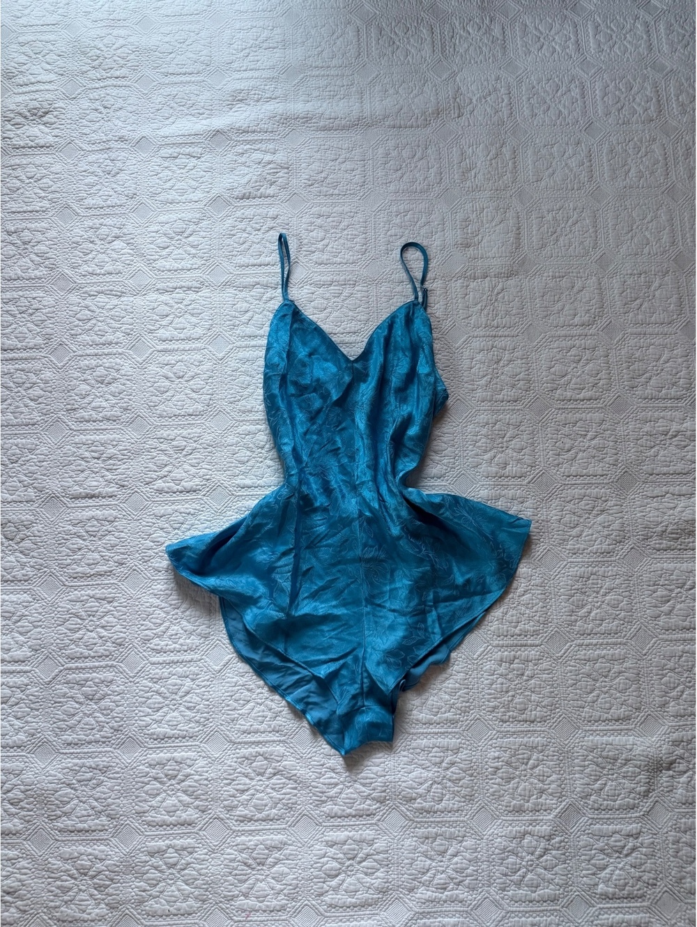 Victoria's Secret Teal Blue Jacquard Romper with Adjustable